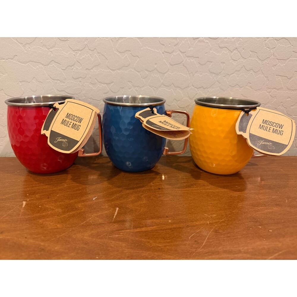 Fiesta Moscow Mule Mug Set of 3 Copper Handle Red Blue Yellow 20oz
